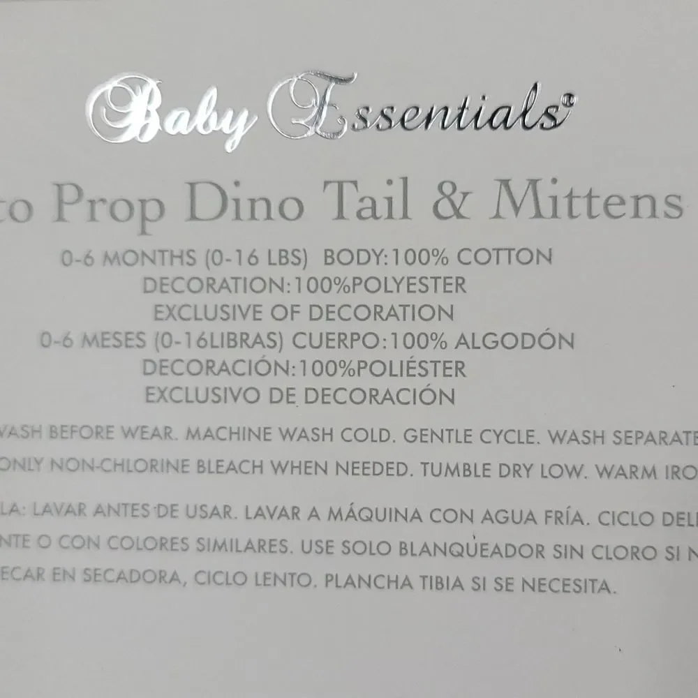 Baby Dinosaur Photo Prop 0-6M Crochet Dino Tail Mittens Newborn Costume NWT